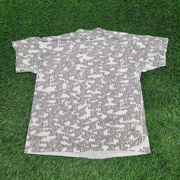 Vintage Funny Naughty But Nice AOP Shirt Large 21x26 White Gray - Picture 2 of 13